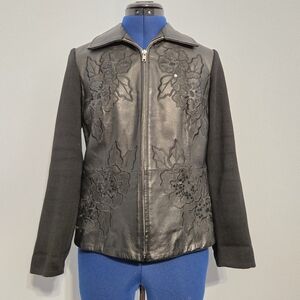 Vintage Black Embroidered Leather Jacket Size SP